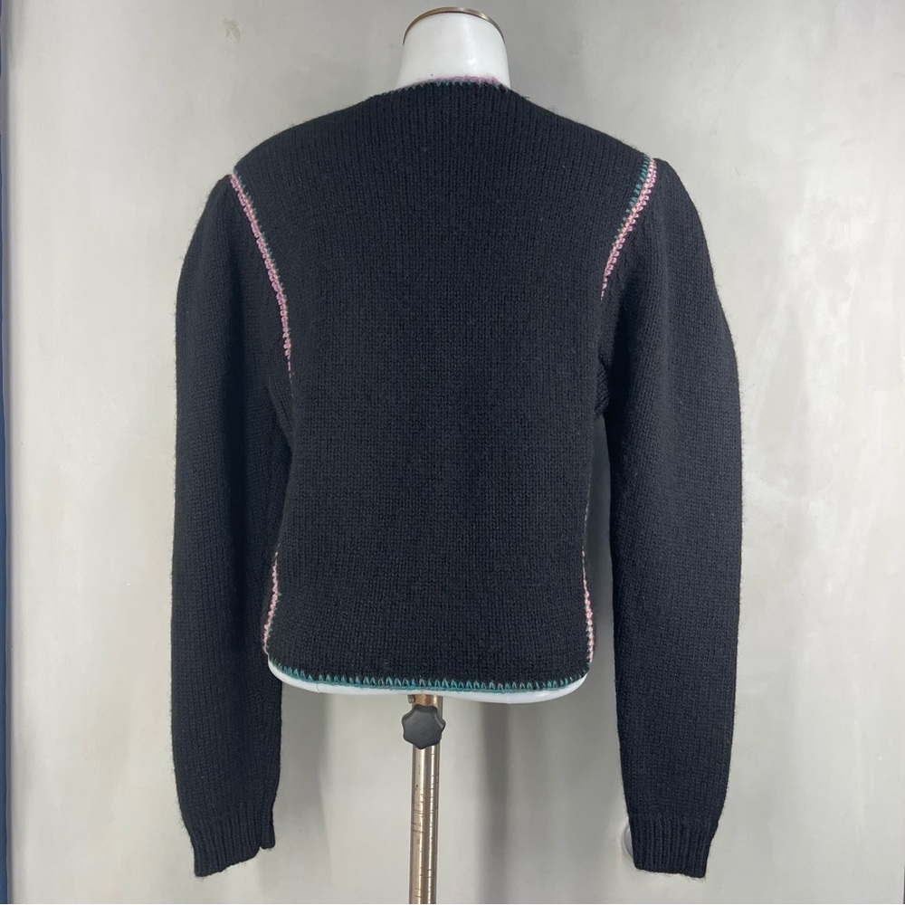 Susan Bristol Vintage Womens Cardigan Sz M Black Wool Embroidered Floral - Picture 4 of 9